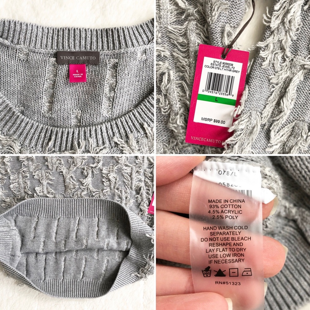 Vince Camuto | Grey Fringe Crewneck Sweater *NWT* - Picture 8 of 8